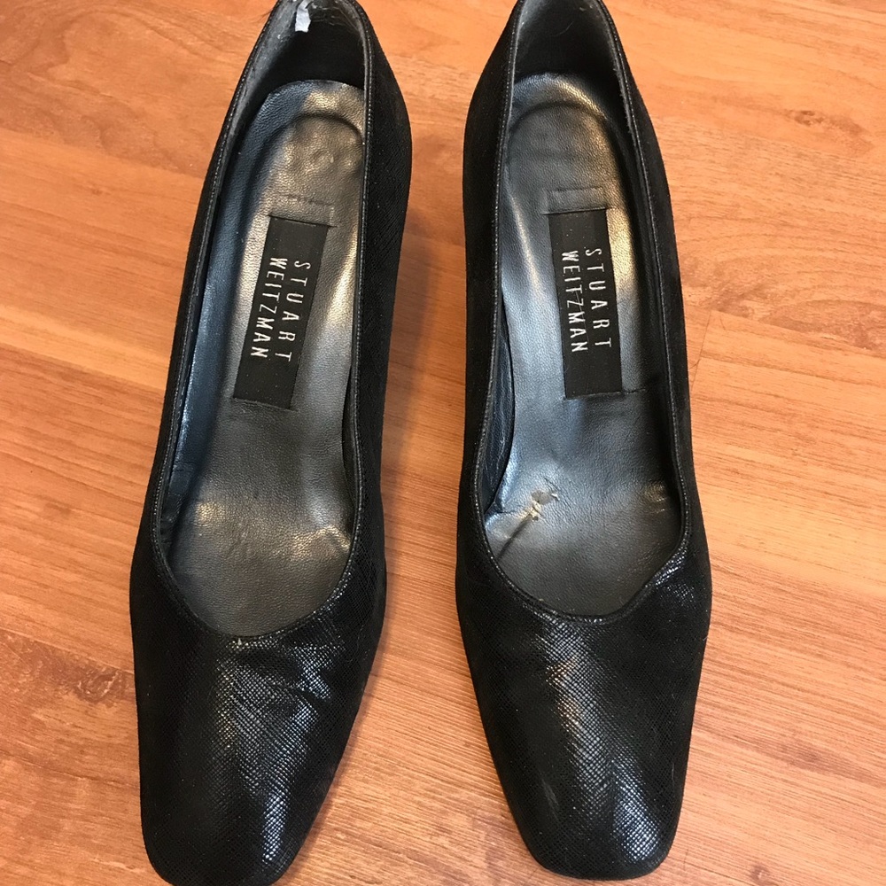 Stuart Weitzman black leather loafers chunky heel
